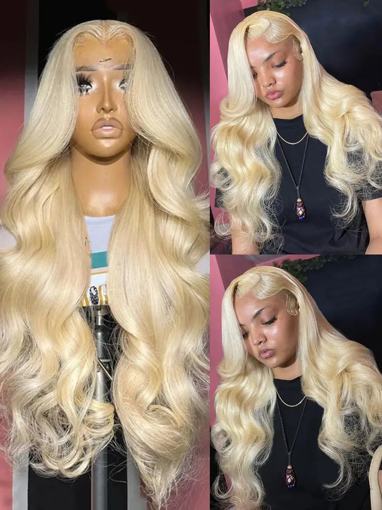 34 Inch 613 13x6 Lace Front Wig Human Hair Body Wave Blonde Lace Frontal Wigs for Women 200 Density Natural Hairline