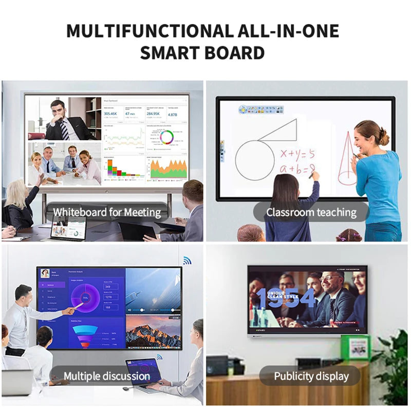TouchWo 4K Interactive Whiteboard Smart Board – 65"/75"/86", 20-Point Touch, Android/Win i3/i5/i7, On Wheel