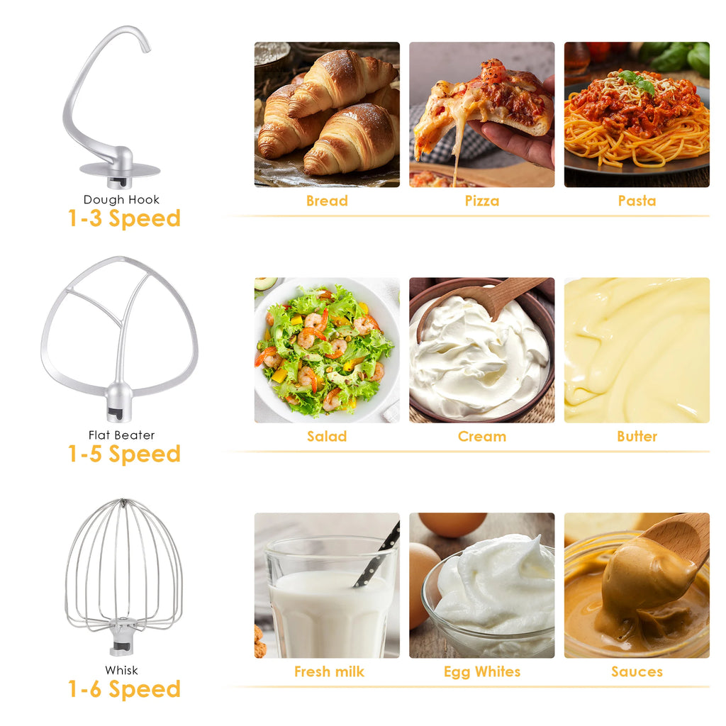 6L 1200W Stand Mixer — Quiet DC Motor, 6-Speed, Dough Kneader & Egg Whisk