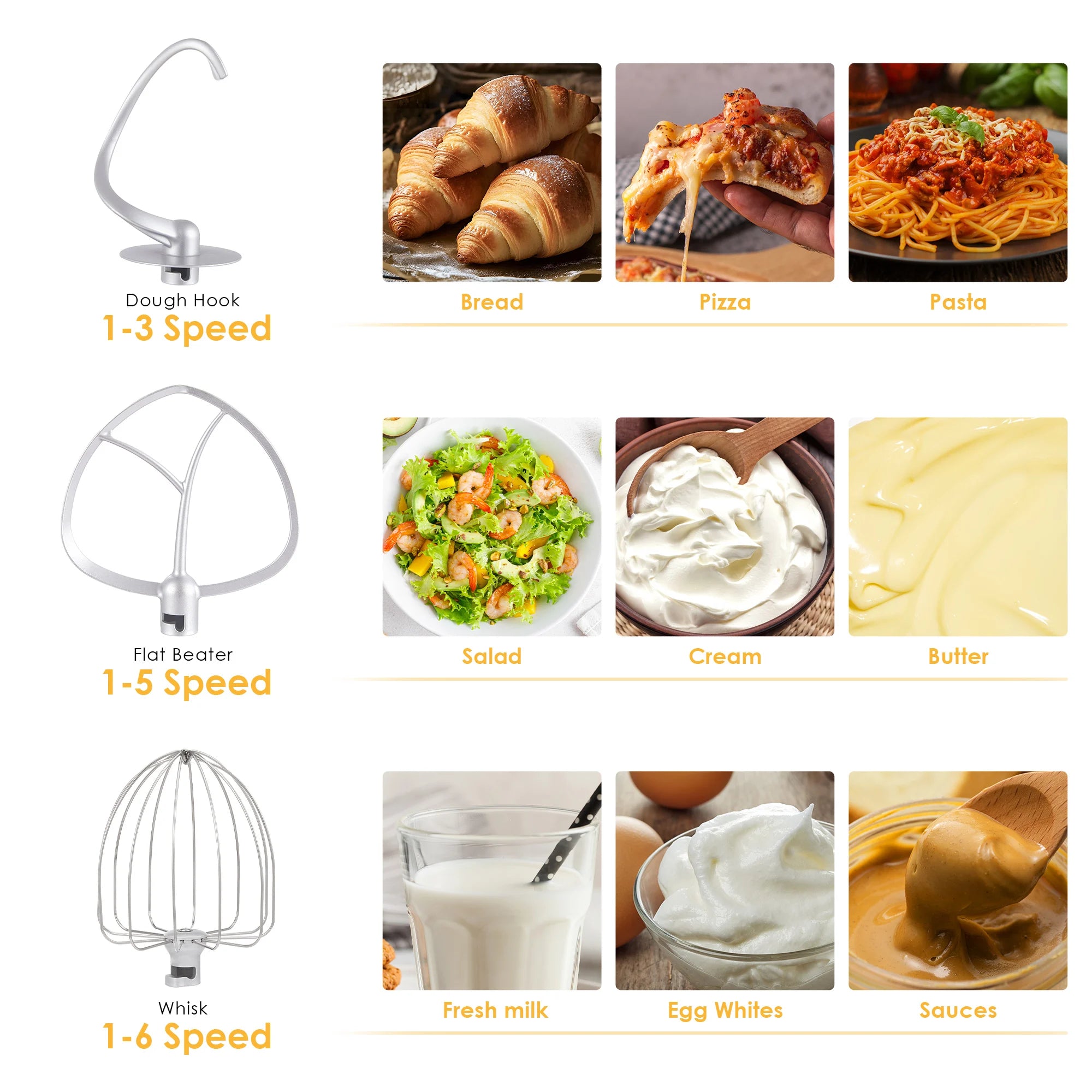 6L 1200W Stand Mixer — Quiet DC Motor, 6-Speed, Dough Kneader & Egg Whisk