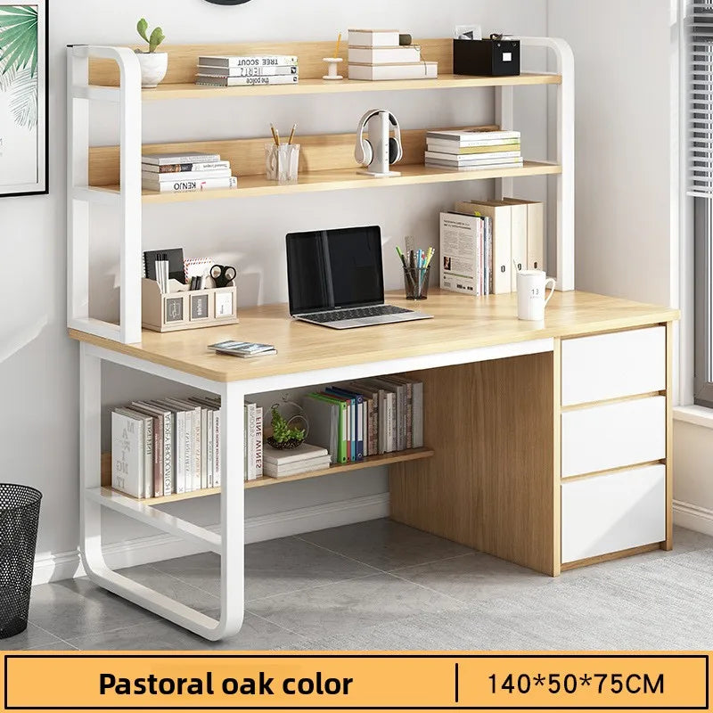 Modern Desk with Integrated Bookshelf — Student Writing Desk, Home Computer Desk & Bedroom Study Table