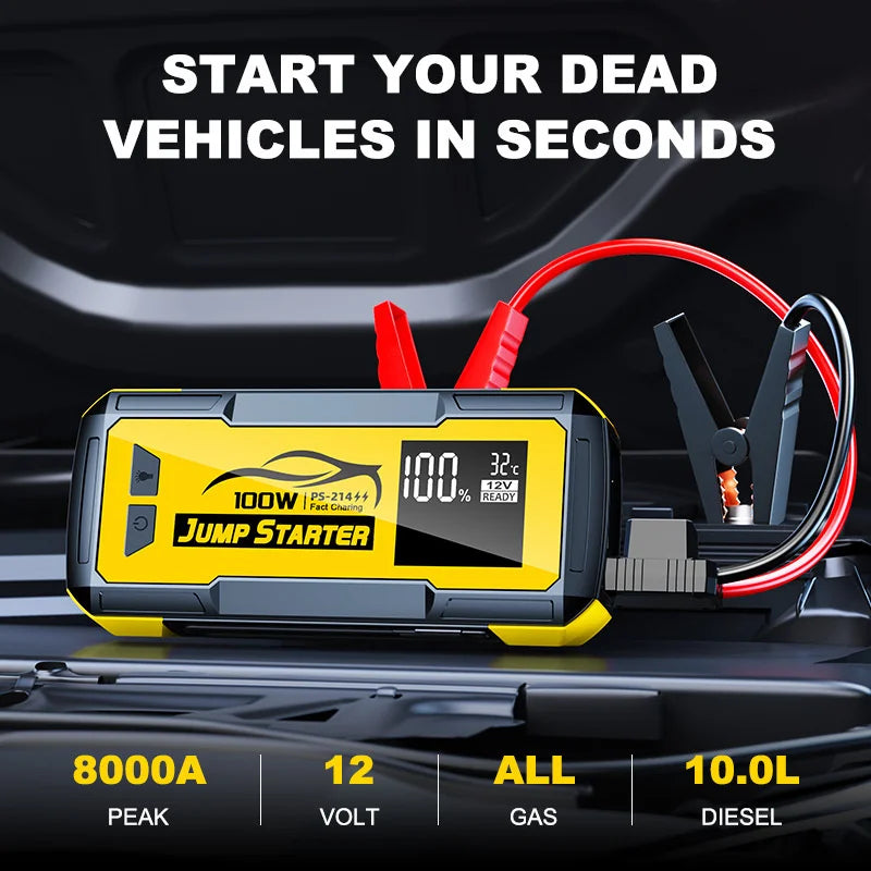 32000mAh Car Emergency Jump Starter — Portable Battery Booster with Power Bank