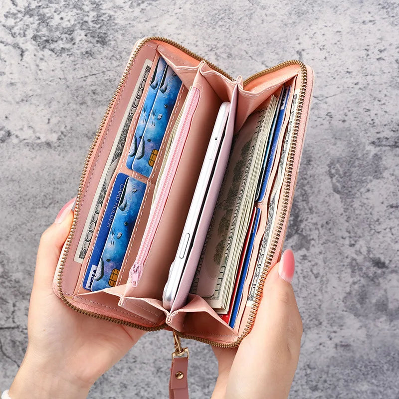 Women's Fashion Zipper Long Wallet – PU Leather Billfold with Coin Purse & Card Holder