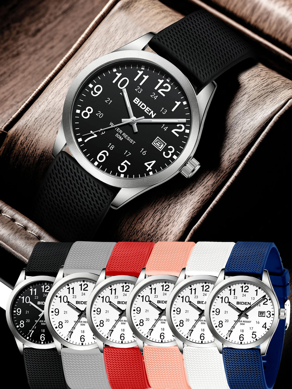 BIDEN Men's Waterproof Luminous Quartz Sports Watch