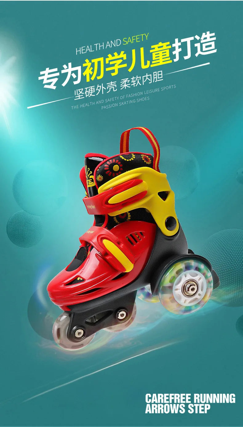 Children's Double Row PU Roller Skates – High Elastic, Adjustable Size for Ages 2-8 Kids