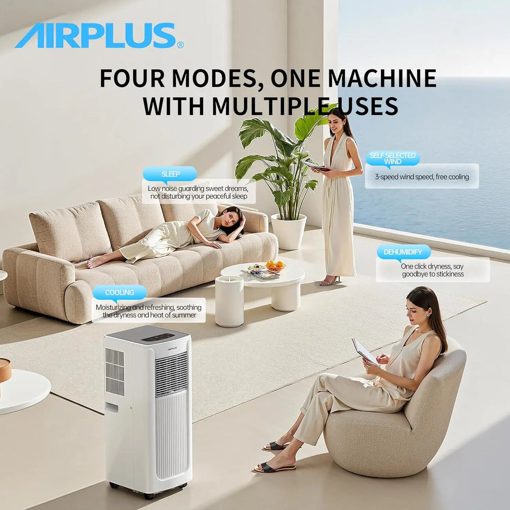 AIRPLUS Portable Air Conditioner — 550 Sq Ft AC Unit with Dehumidifier, Remote, Sleep Mode & Quiet Cooling