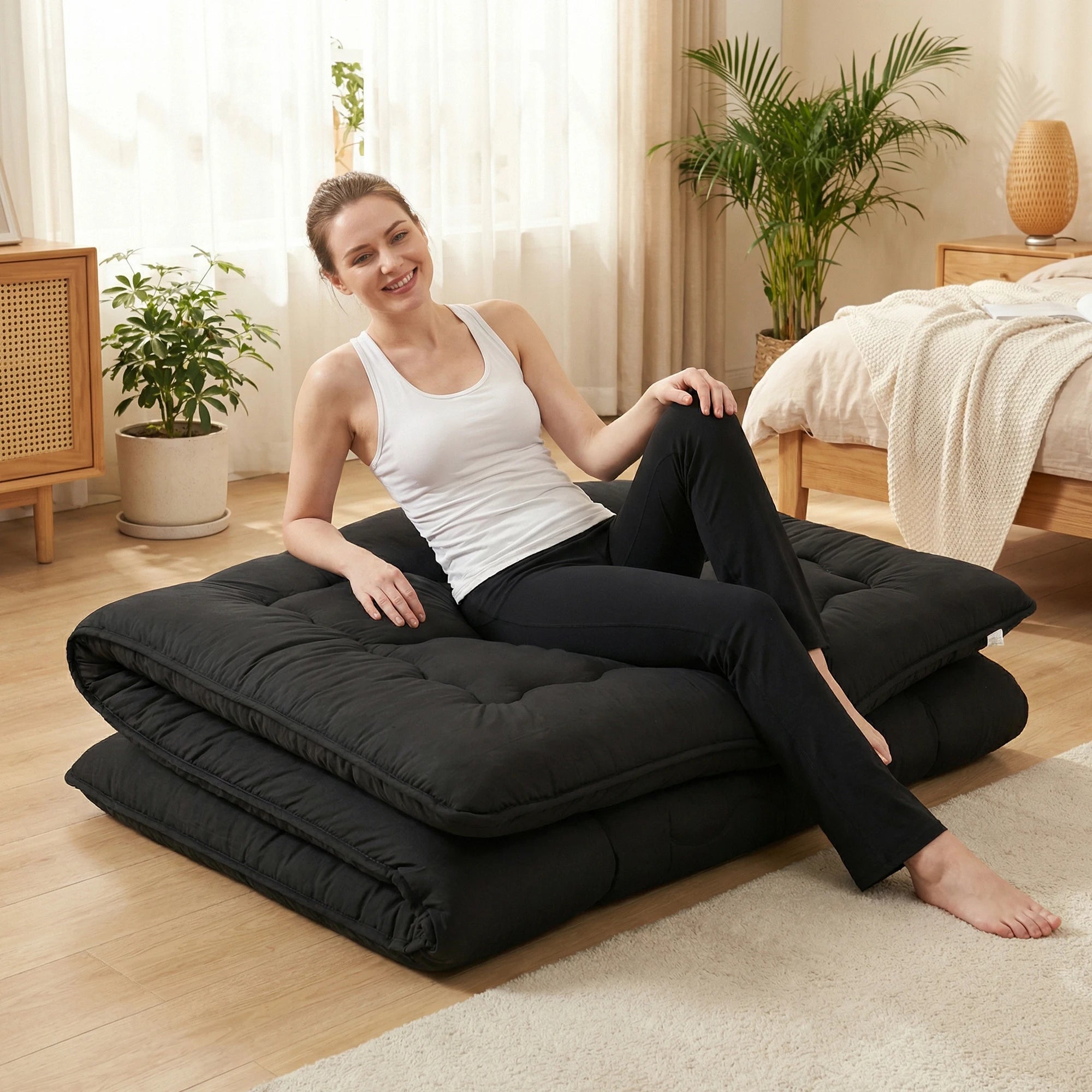 JHK 4 Inch Soft Floor Mattress Portable Foldable with Removable Washable Cover Breathable Bed Topper Sleeper Sofa Bedroom