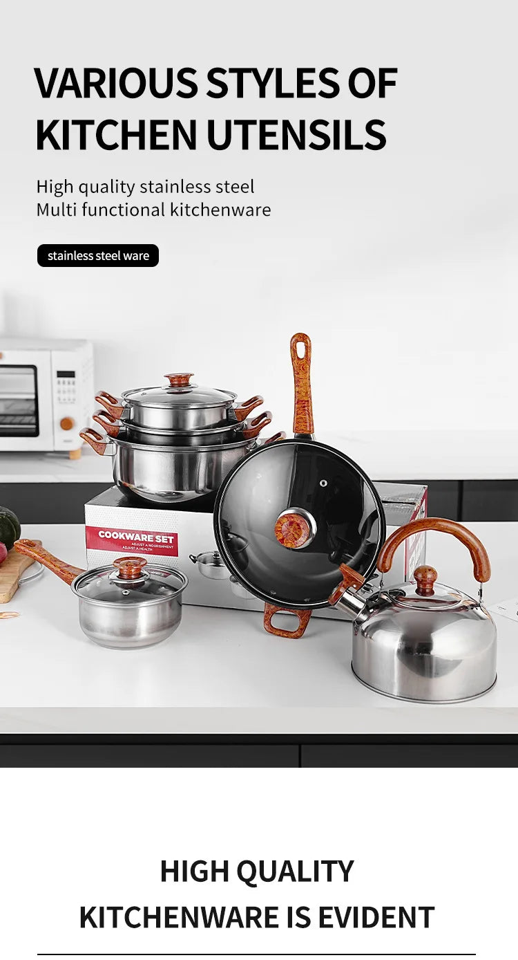 12-Piece Nonstick Pot Set – Light Grey with 6 Glass Lids