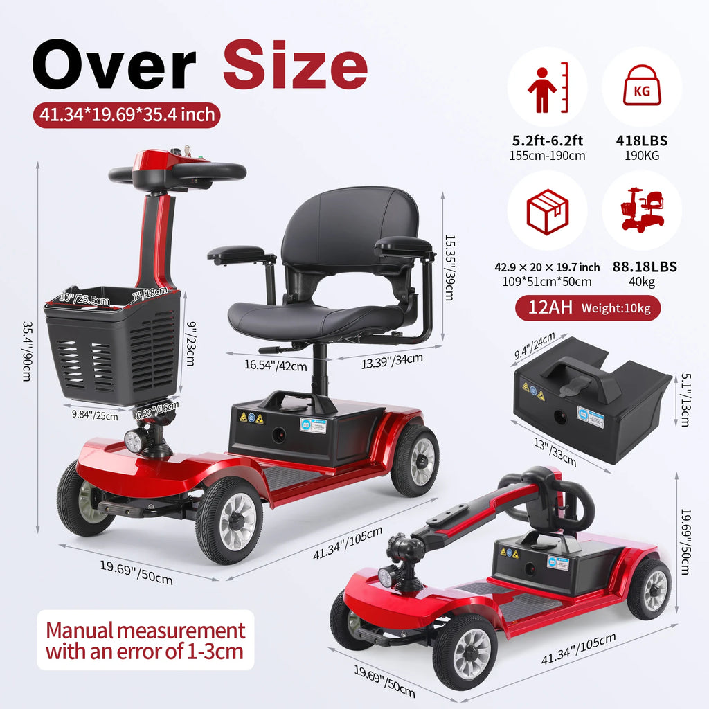 Foldable 4-Wheel Mobility Scooter – 250W, 12Ah Lithium Battery