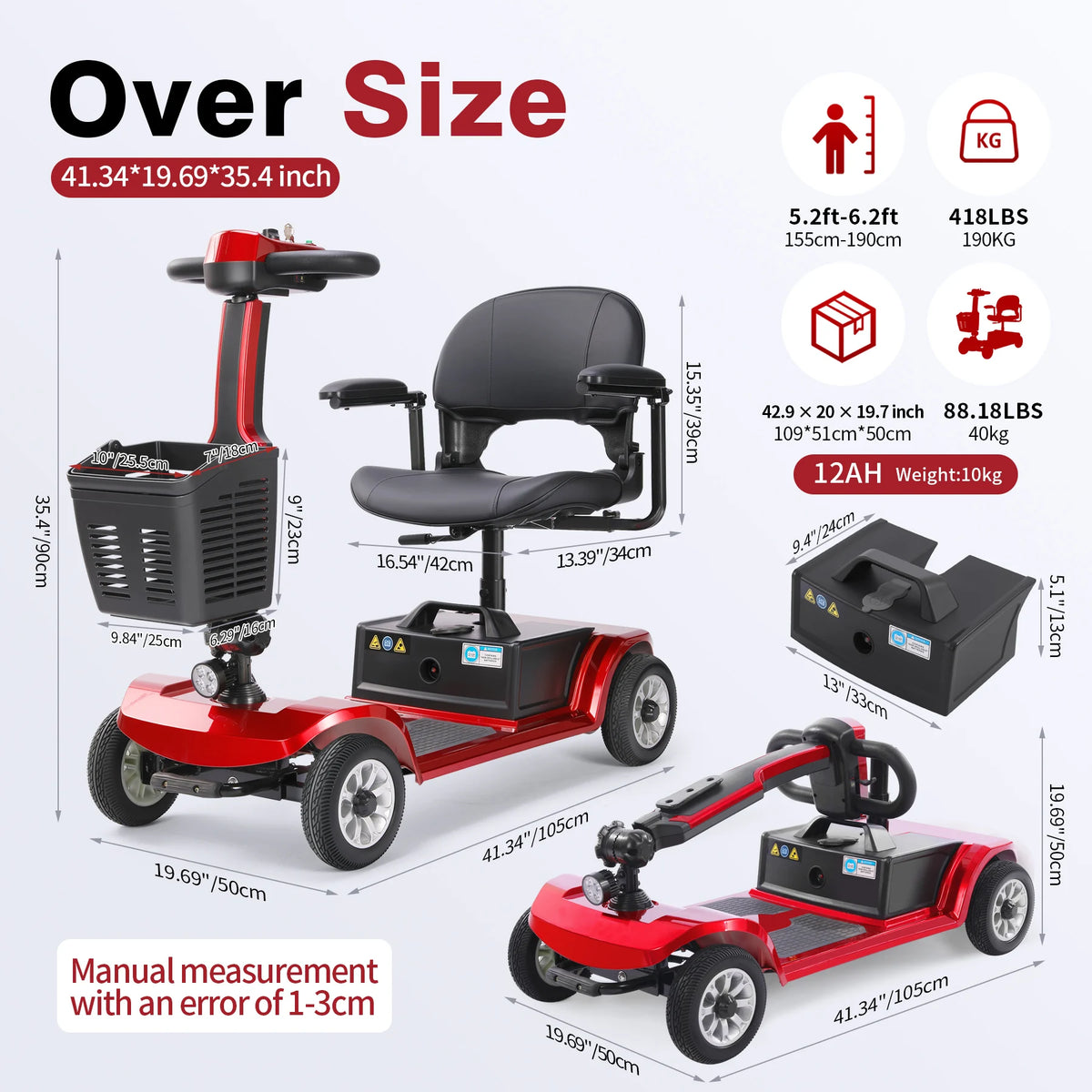 Foldable 4-Wheel Mobility Scooter – 250W, 12Ah Lithium Battery