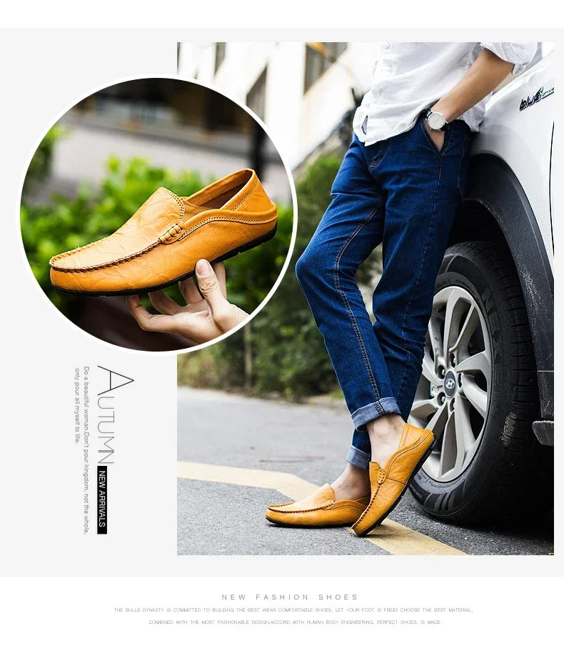Men's Cow Leather Slip-On Boat Loafers