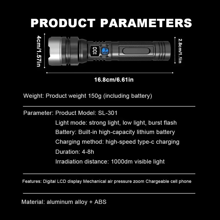 100000LM Super Bright Rechargeable LED Flashlight – Long Range Waterproof Camping Torch