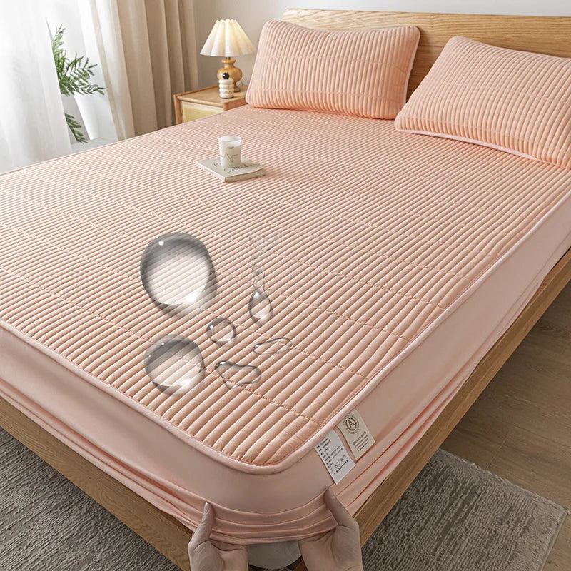 Waterproof Thickened Mattress Pad Protector – Embroidered Breathable Fitted Bed Cover, 140–180x200cm