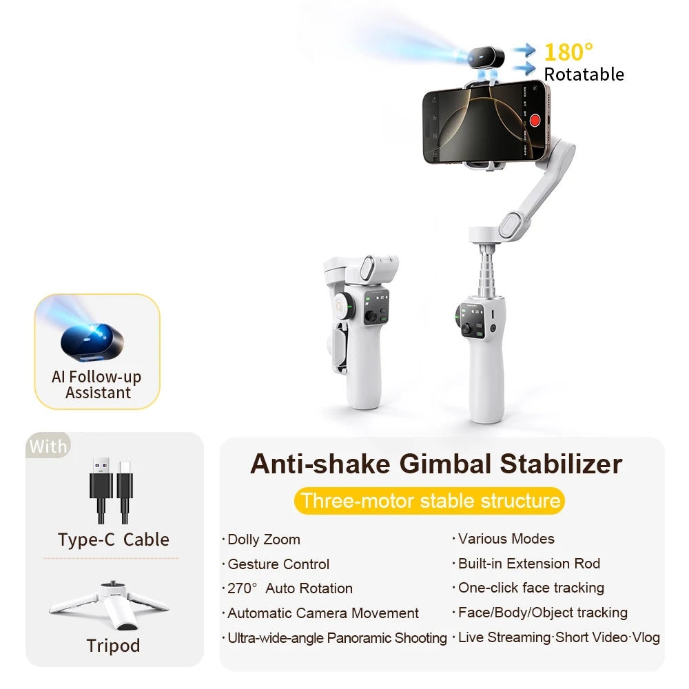 AOCHUAN 3-Axis Handheld Gimbal Phone Stabilizer — Smooth Video for iPhone & Android