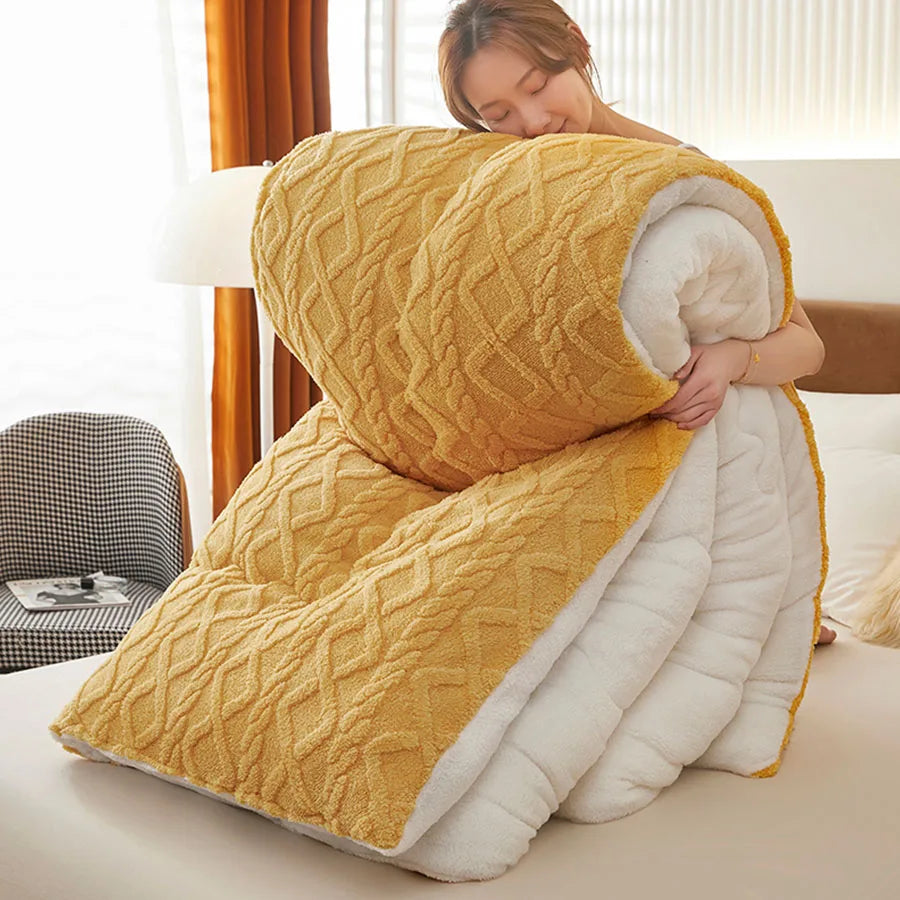 Thick Fleece Bed Blanket – Faux Lamb Plush Comfort