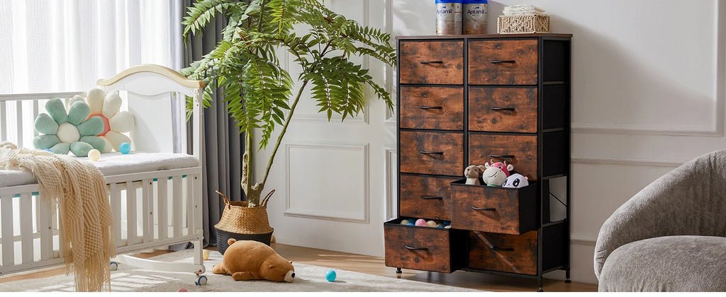 JHK 10-Drawer Fabric Wardrobe Storage Cabinet — Steel Frame