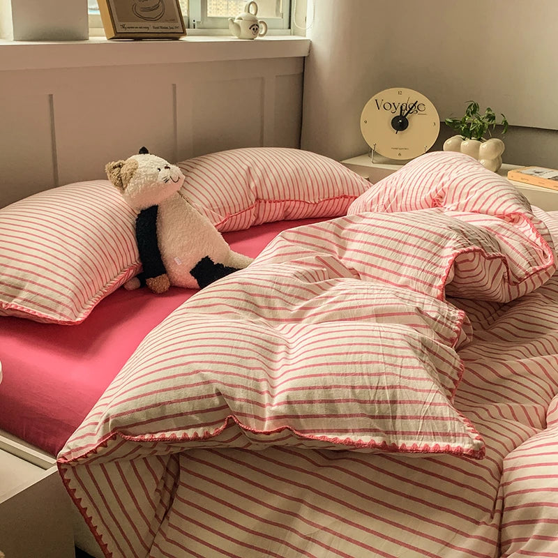 100% Cotton Stripe Bedding set Duvet Cover Set with Pillowcase housse de couette Quilt Cover set King Size