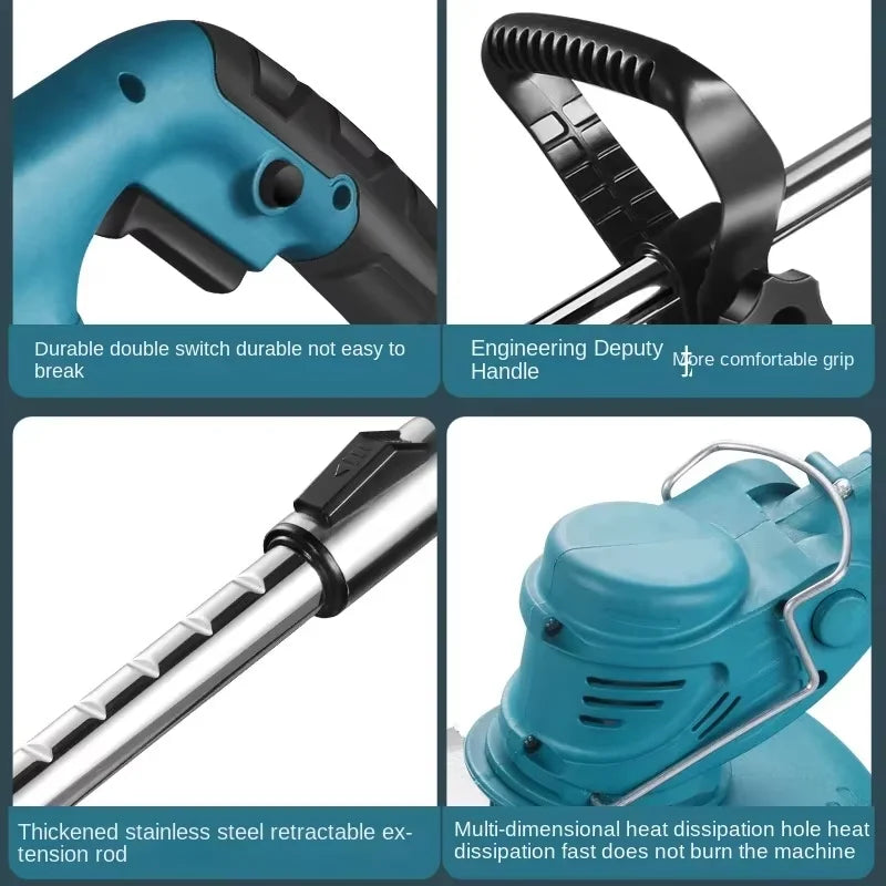 Cordless Lawn Mower & Grass Trimmer | 36,000 RPM, 3-Blade System, Telescopic Handle, Makita 18V Compatible (Tool Only)