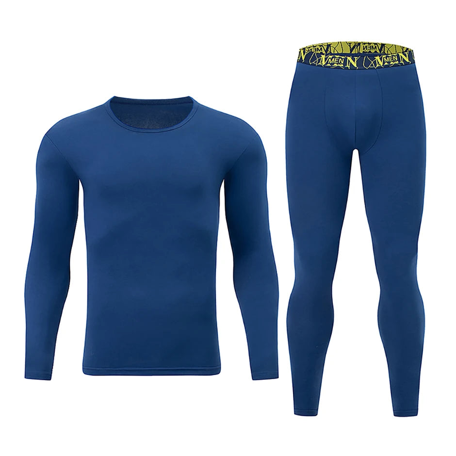 Men's Printed Thermal Underwear Set – 2-Piece Round Neck Sports Suit