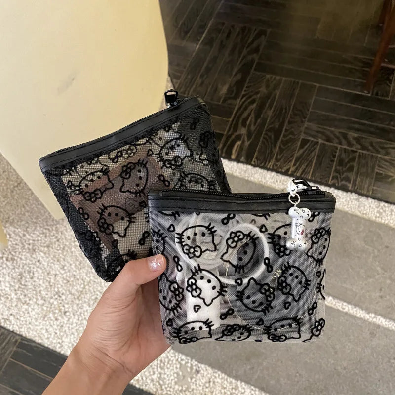 Kawaii Hello Kitty Lace Cosmetic Bag – Cute Vintage Mesh Makeup & Coin Purse Gift