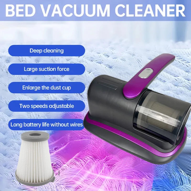 Wireless Handheld Mattress Vacuum Cleaner – UV-C Light, HEPA Filter, Ultrasonic Vibration, 12Kpa