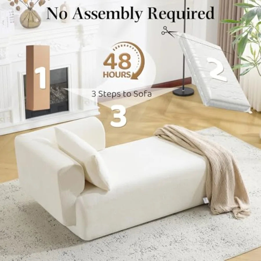 Beige Boucle Upholstered Chaise Lounge