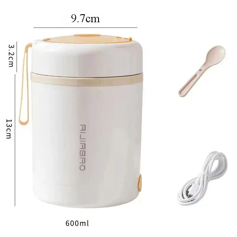 600ml USB Electric Heated Lunch Box – Stainless Steel Food Warmer with Constant Temperature Insulation, 5V/12V/24V