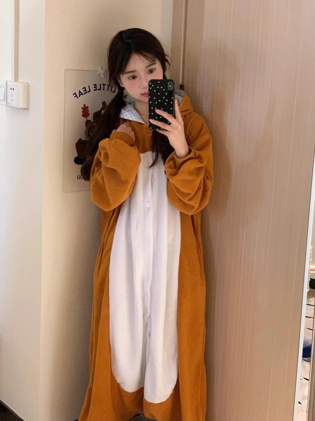 Women's Rilakkuma Bear Hooded Onesie Pajamas | Warm Cartoon Fleece Jumpsuit
