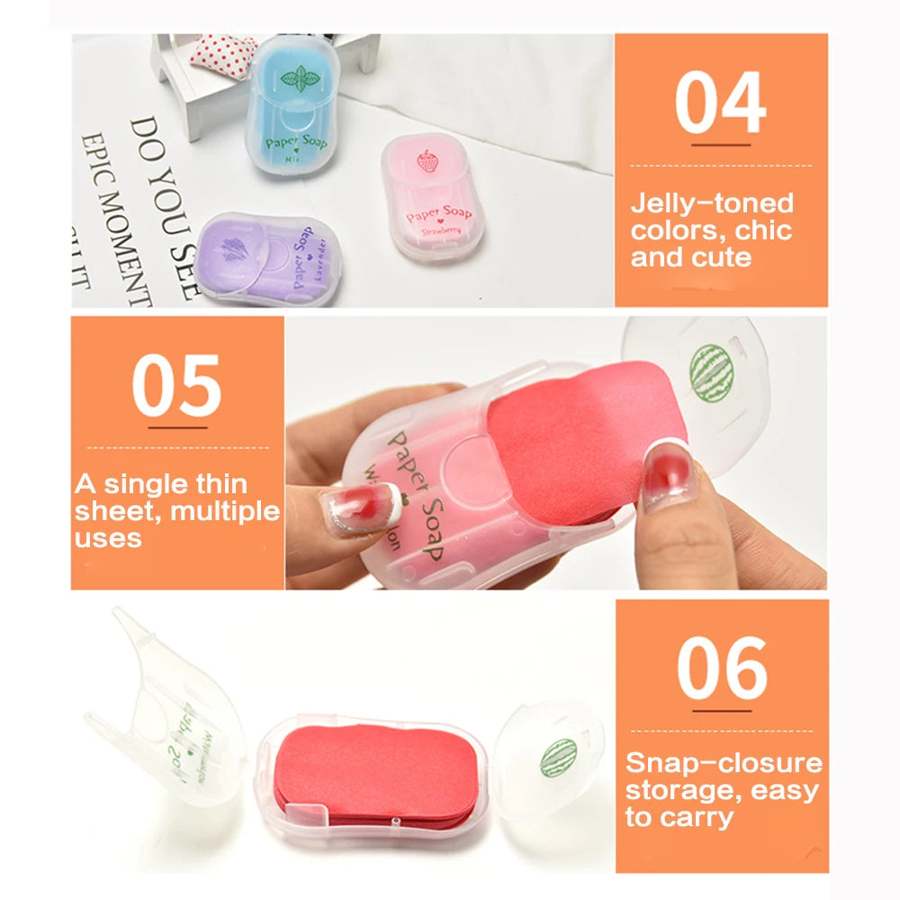 Portable Hand Soap Sheets for Travel – Dissolving Cleanser Wipes, Alcohol-Free, 50 Sheets/Box