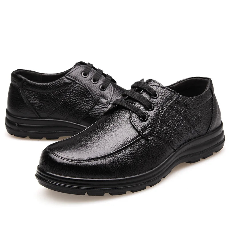 Men's Black Leather Lace-Up Casual Shoes