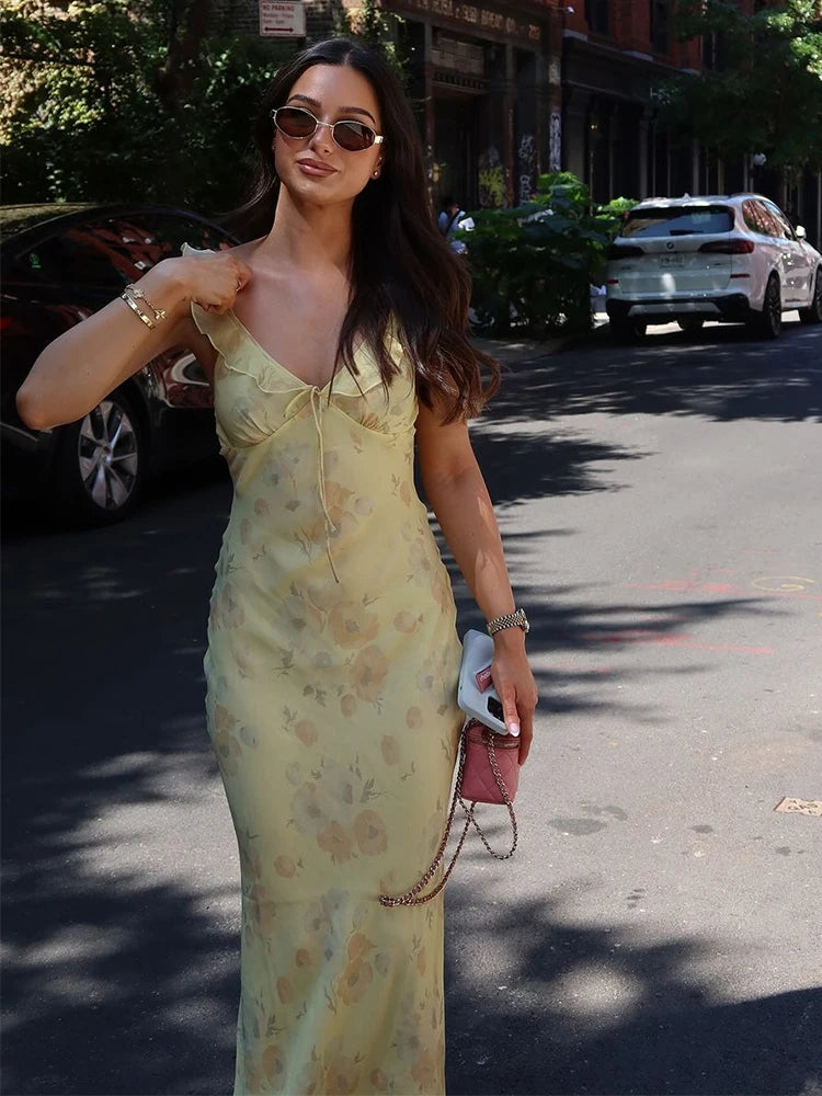 Floral Plunge Backless Maxi Dress — Sexy Fairy Beach Vacation Dress