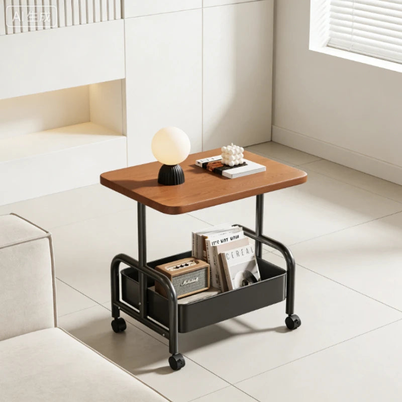 Rolling Laptop Desk & Sofa Side Table with Storage Basket