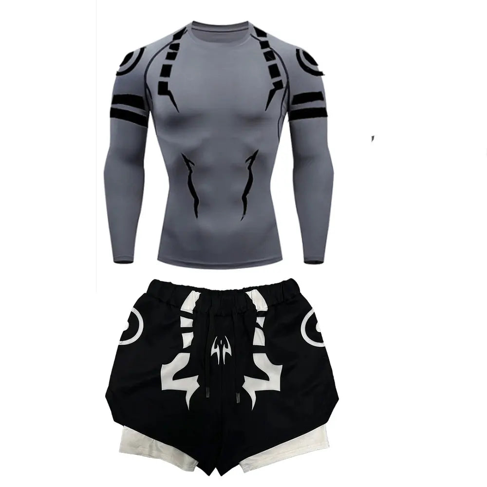 Anime Jujutsu Kaisen 3D Compression Shirt & Gym Shorts – Quick Dry Running Workout Sportswear