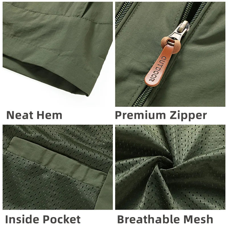 Men's Hooded Hiking Windbreaker – Multi-Pocket Jacket