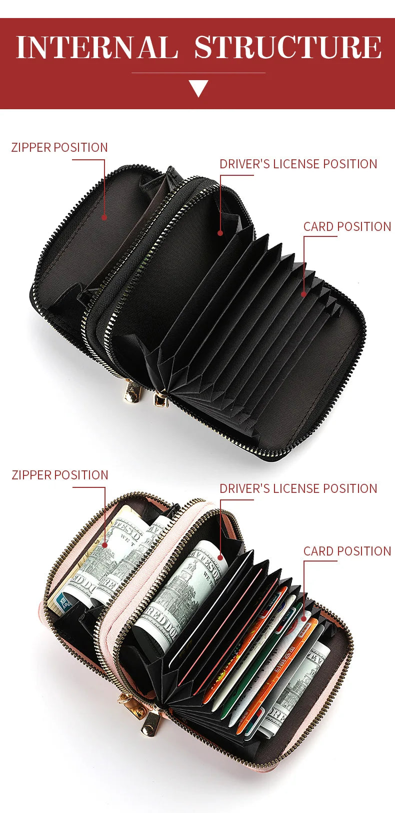 Women's Double Zipper Short Wallet – Fashion Credit Card Holder with Large Capacity Coin Purse