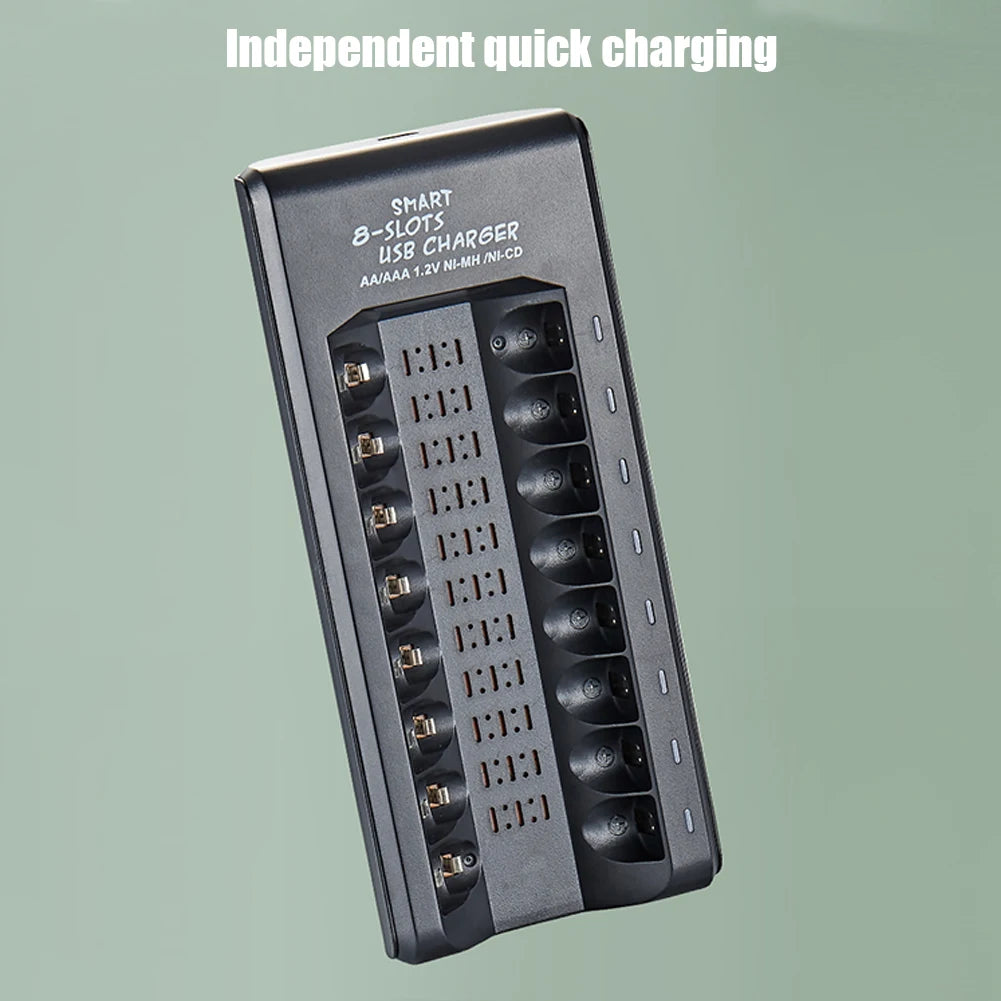 8-Slot USB NiMH AA/AAA Battery Charger – Fast Charging with Short Circuit Protection & USB Output
