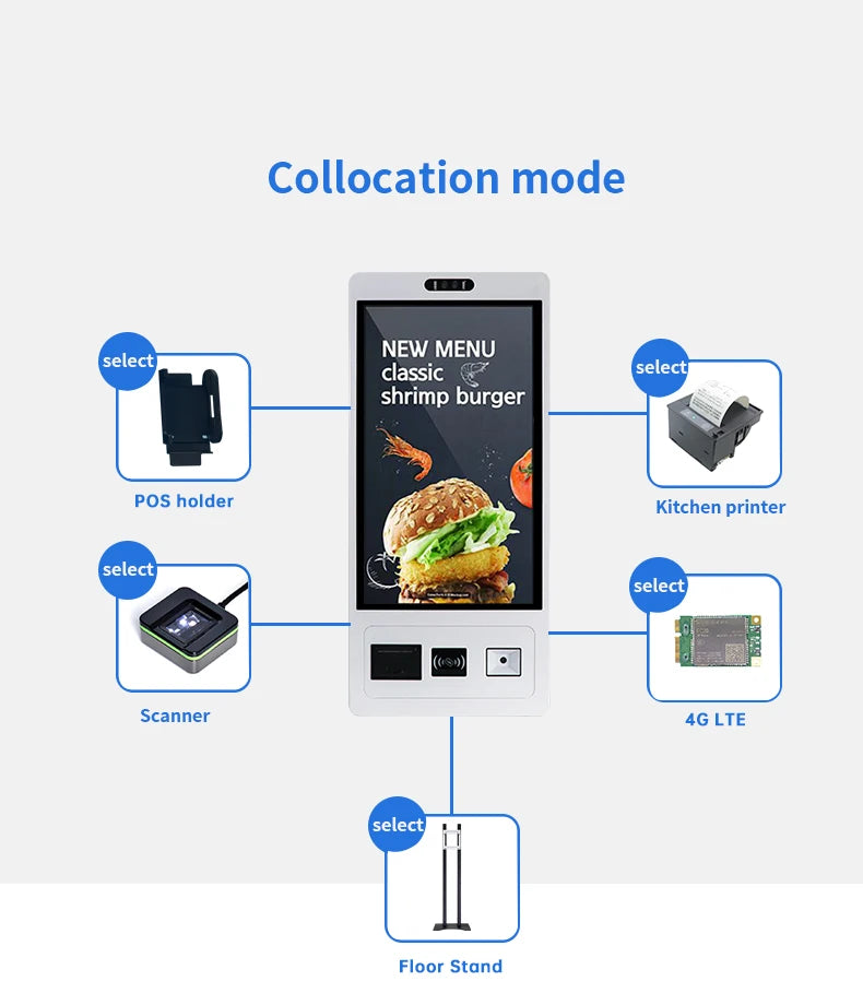 TouchWo Wall Mount Self-Service Kiosk AIO – 15.6"/21.5"/23.8", Android/Win 10/11, Checkout & Ordering