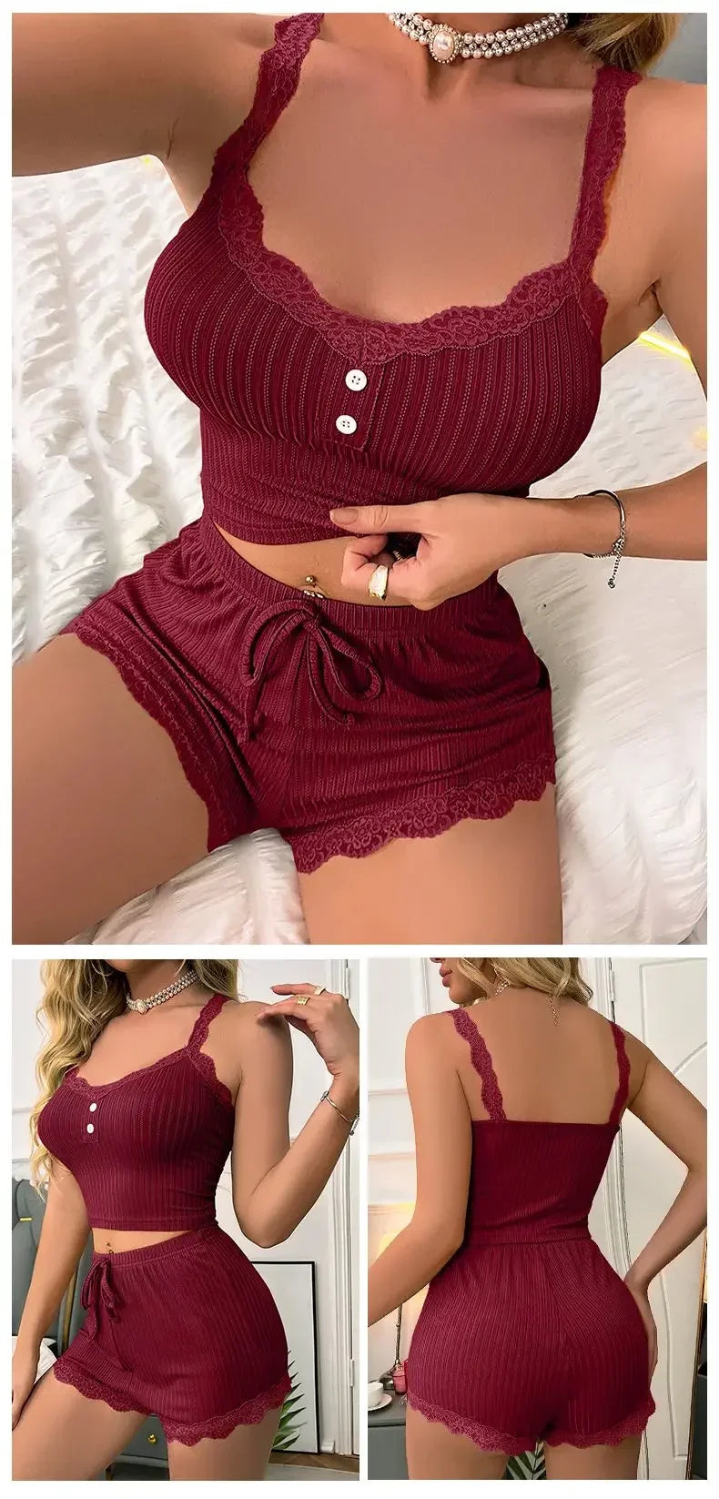 Women's Summer Pajama Set | Sexy Sleepwear Cami Top & Trousers Lounge Suit