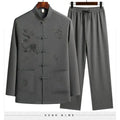 Men's Chinese Style Long Sleeve Shirt & Elastic Waist Pants Casual Set