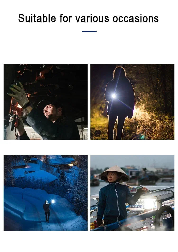 COB+XPE Mini Zoomable Flashlight – 350 Lumen, 3-Mode, USB Rechargeable, Pen Clip, Waterproof Camping Torch