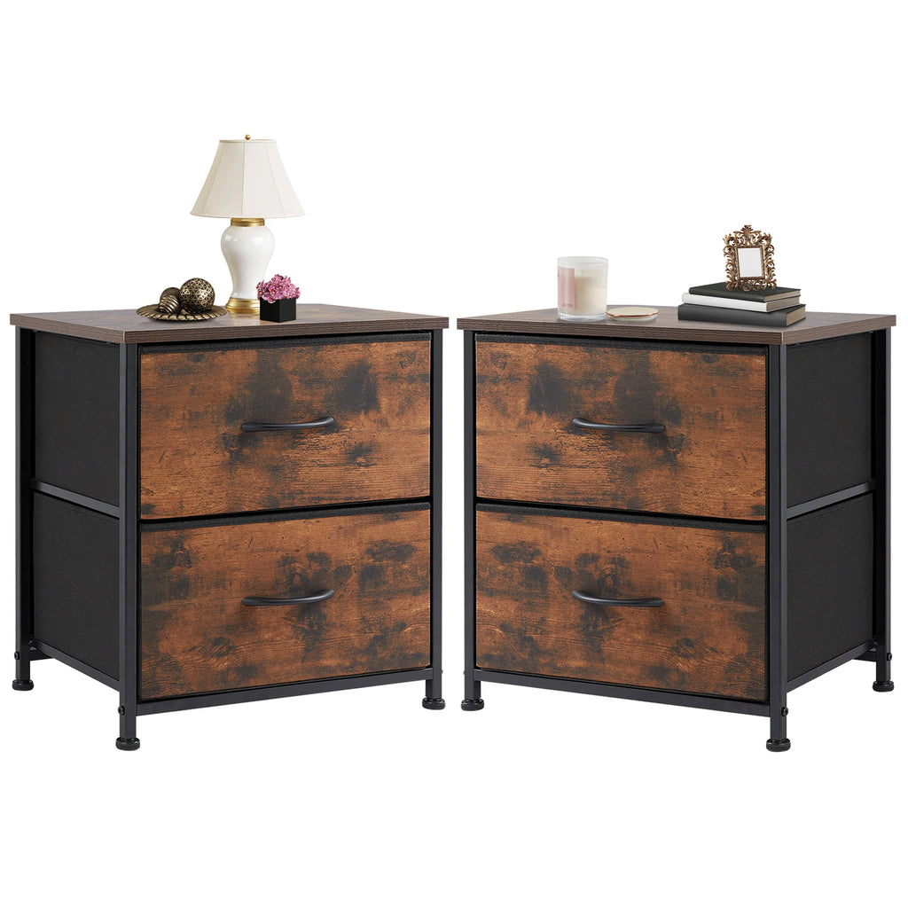 JHK Nightstand & Bedside Table – 2 Fabric Drawers, Storage Cabinet for Bedroom, Coffee & Sofa Side Table