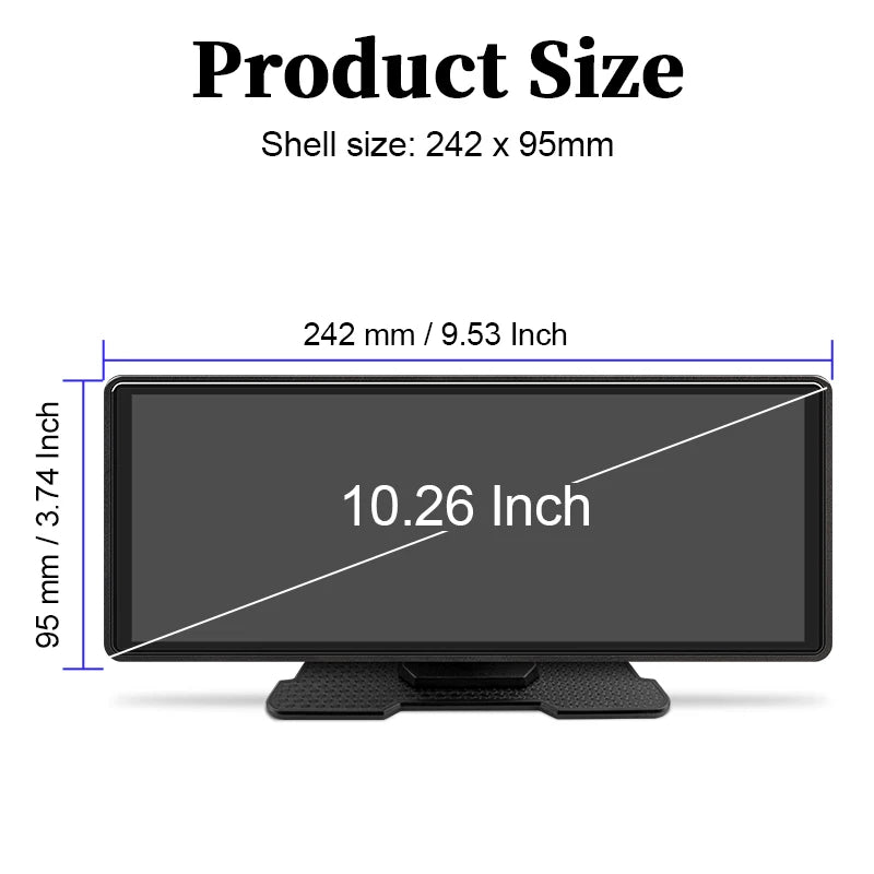 10.26" Car Mirror Screen – Wireless CarPlay & Android Auto, Bluetooth, AUX, USB | Universal Fit