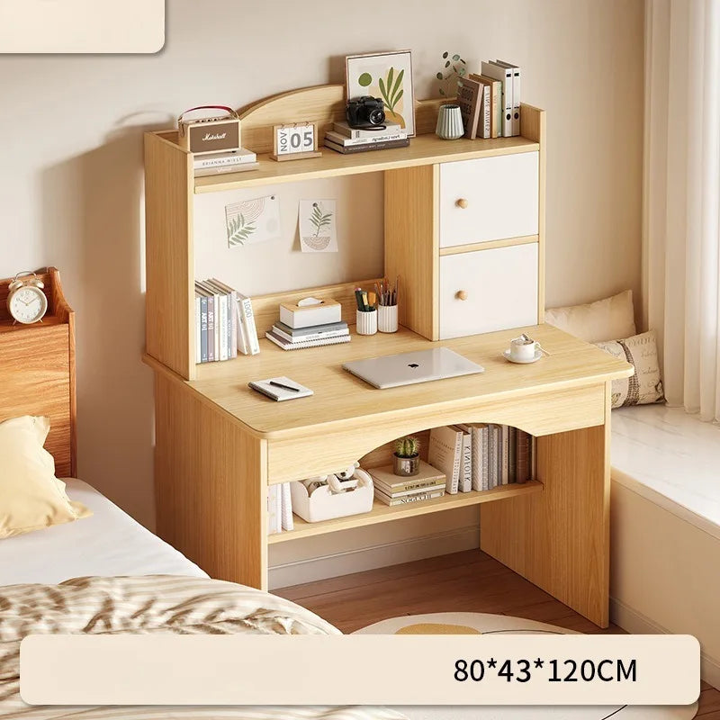 Home Desk with Integrated Bookcase — Student Study Table, Bedroom Dresser & Computer Desk with Storage