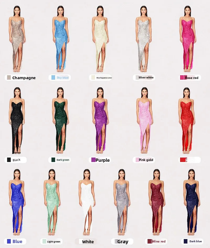 women's casual dresses for woman clothes Strapless sequined slit elegant party dresses evening summer birthday prom dress hwy739