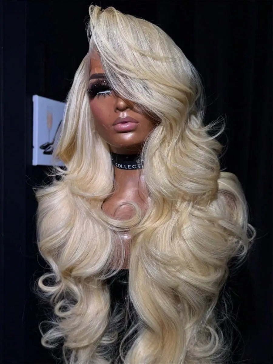 34 Inch 613 13x6 Lace Front Wig Human Hair Body Wave Blonde Lace Frontal Wigs for Women 200 Density Natural Hairline