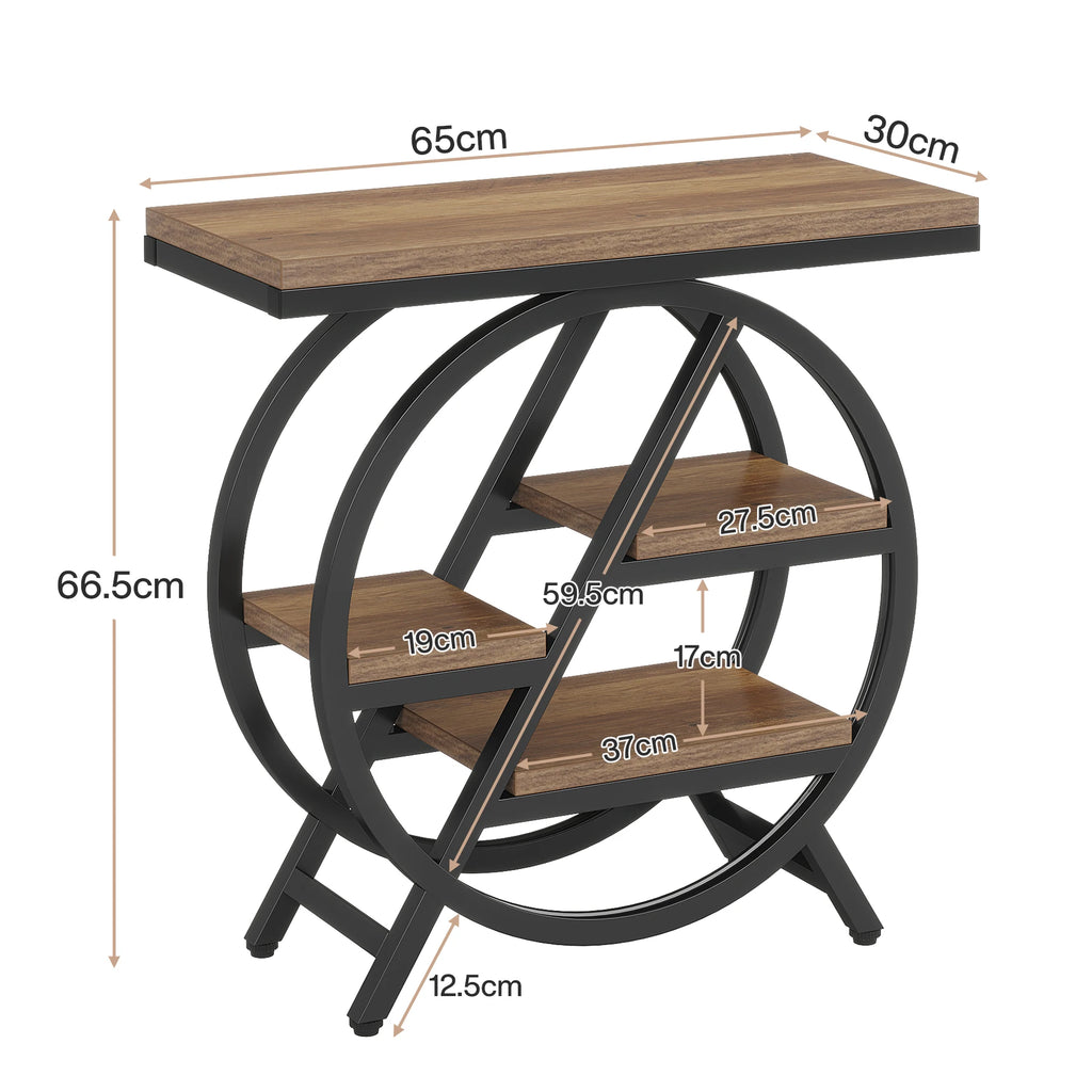 Tribesigns 3-Tier Narrow Side Table — Wood & Geometric Metal Frame