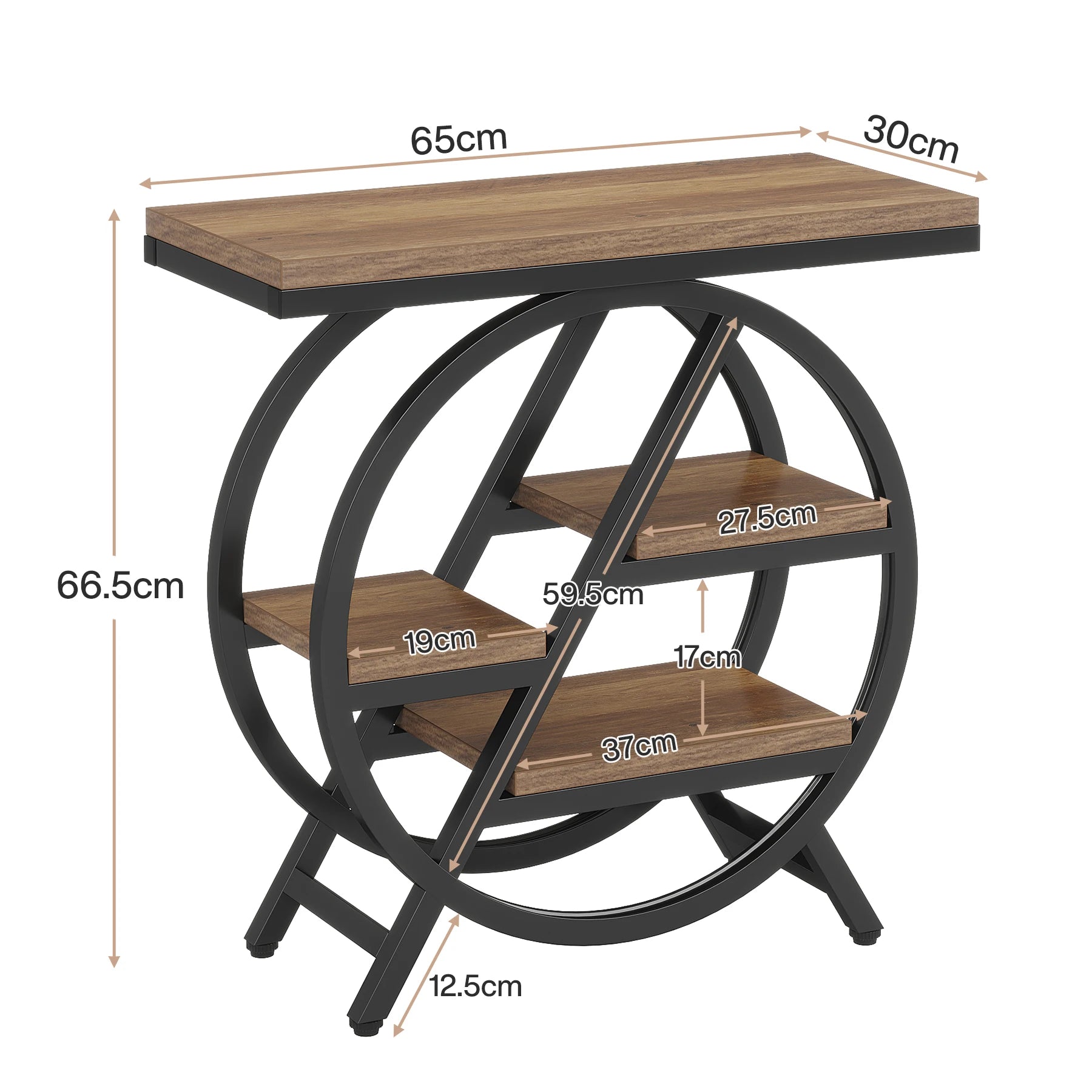 Tribesigns 3-Tier Narrow Side Table — Wood & Geometric Metal Frame