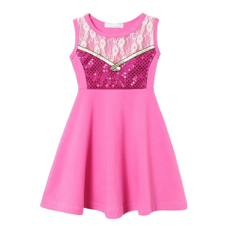 Girls' Princess Costume Dress – Mermaid & Rapunzel One-Shoulder Short Sleeve Summer Casual Vest