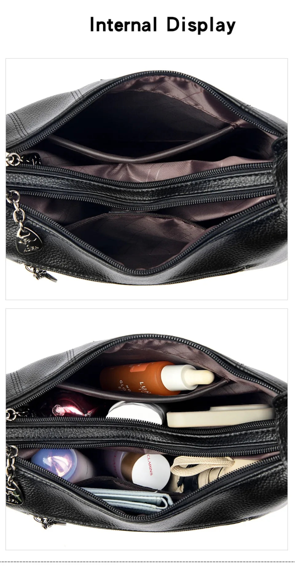 VANDERWAH Genuine Leather Two-Layer Flap Shoulder Bag – Luxury Crossbody Messenger Handbag for Women