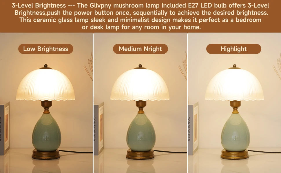 Green Ceramic Table Lamp – Scalloped Glass Shade